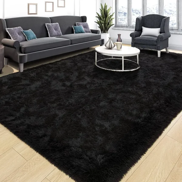 Tepook Super Soft Fluffy Rug for Bedroom, with Non-Slip Bottom, Black