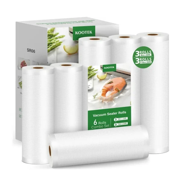 Kootek Vacuum Sealer Bags, 6 Pack 3 Rolls 8"x20' and 3 Rolls 11"x20' (TOTAL 120 Feet), Commercial Grade, BPA Free Food VAC Ba