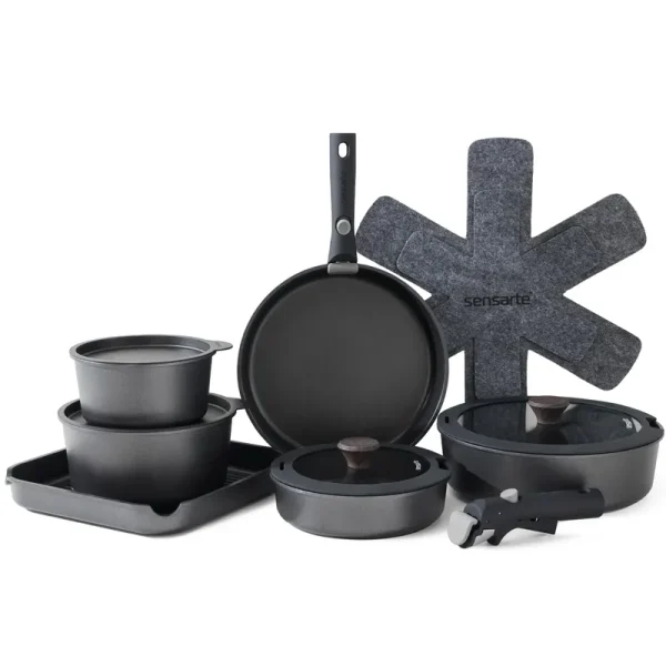 SENSARTE 17 Piece Pots and Pans Set. Detachable Handle Cookware
