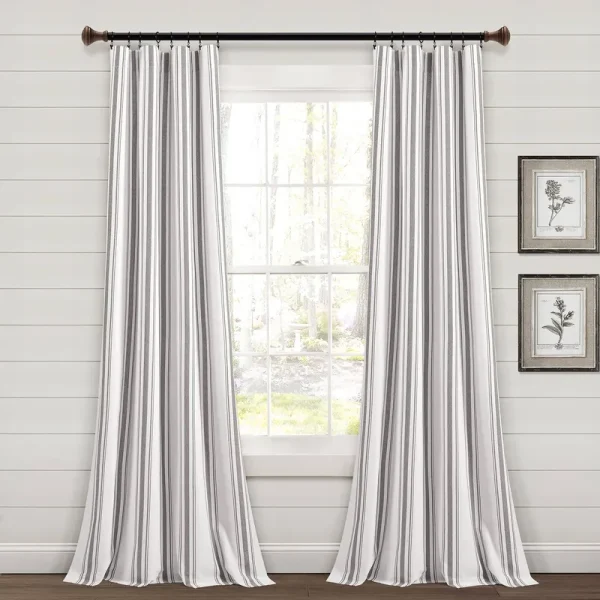 Lush Decor Farmhouse Stripe Yarn Dyed Cotton Window Curtain Panel Pair - 84" x 42" - Gray