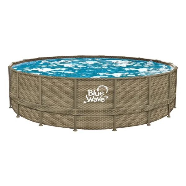 Blue Wave Deep Dark Cocoa Wicker 18-ft Round 52-in Frame Swimming Pool Package - NB19797
