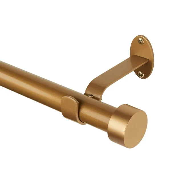 Elrene Home Fashions Serena 1" Window Drapery Single Curtain Rod with Contemporary Cap Finial, 28"-48" Adjustable, Soft Gold