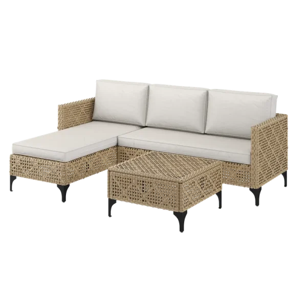 AECOJOY Outdoor Patio Furniture Set, 3 Pieces All Weather Wicker Rattan Sectional Sofa