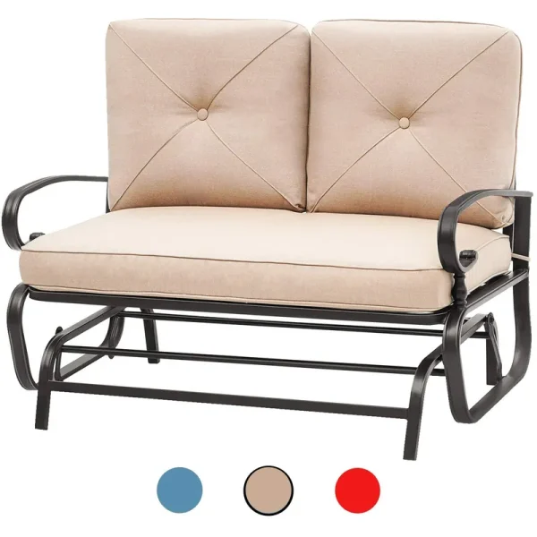 Incbruce Outdoor Glider Rocking Chair Patio Glider Bench for 2 Person, Porch Loveseat Seating Patio Steel Frame Chair Set with Cushion for Porch, Pat