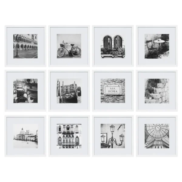 12 Piece 12x12 White Frame Kit Matted to 8"x8" Gallery Perfect