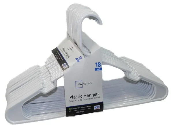 Mainstays Plastic Clothing Hangers, 18 Pack, White