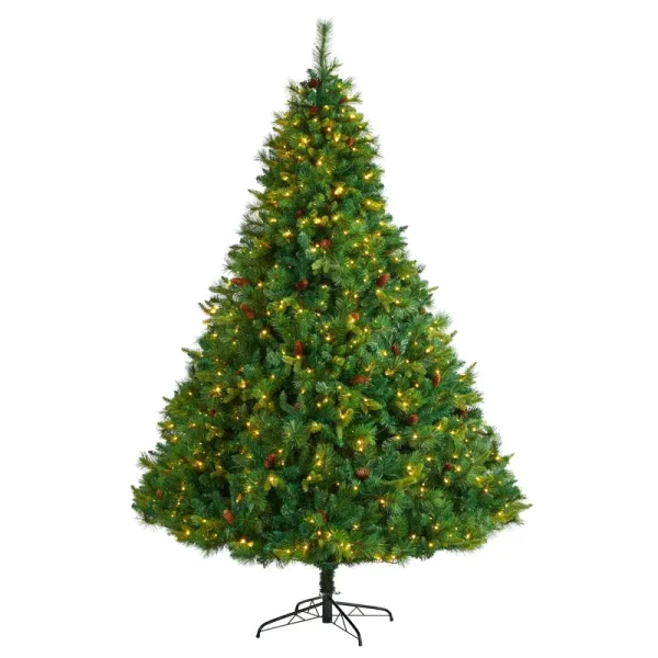 Nearly Natural 8ft. West Virginia Full Bodied Mixed Pine Artificial Christmas Tree with 700 Clear LED Lights and Pine Cones