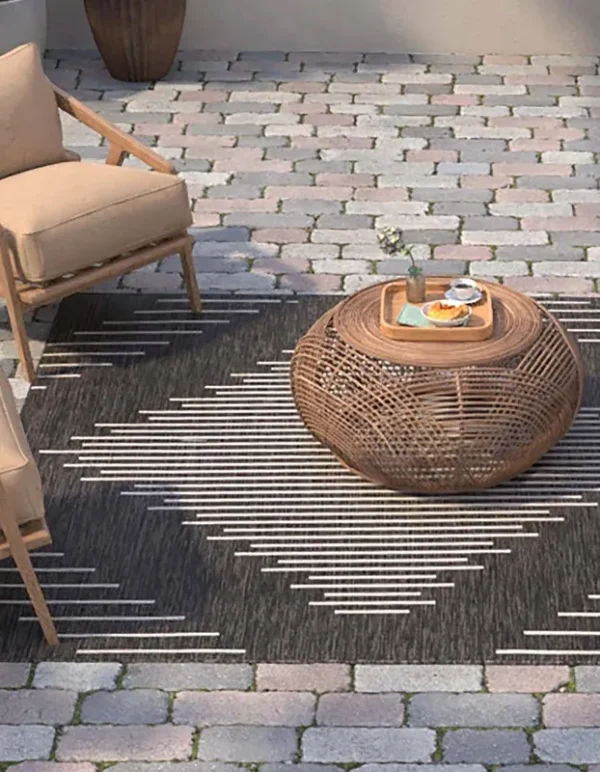 Unique Loom Outdoor Modern 7 ft Square Charcoal Gray Gray Geometric Area Rug Indoor Outdoor Rug