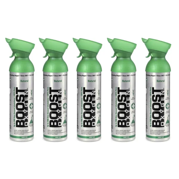 Boost Oxygen Natural Portable 10 Liter Pure Canned Oxygen, Flavorless (5 Pack)