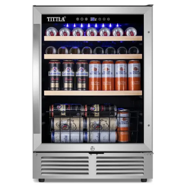 Tittla Beverage Refrigerator 24'' 150 Can Freestanding/Built-In Reversible Door Hinge