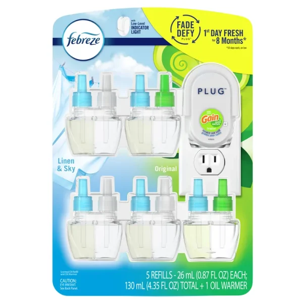 Febreze Plug Air Freshener Linen & Sky + Gain Original (1 Warmer + 5 Refills)
