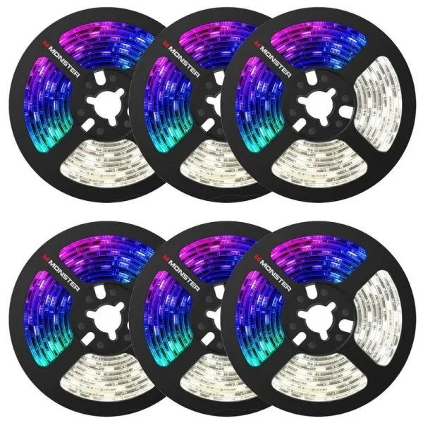 Monster 6.5 ft Multi-Color / Multi-White LED Light Strip - 6 Pack, Black