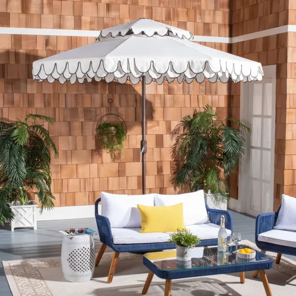 Safavieh Elegant Valance 9ft Double Top Umbrella - White/Black