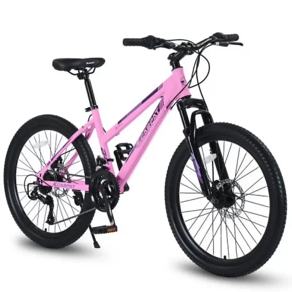 POWANLI 26" Mountain Bike for Women, 21 Speeds Mountain Bicycles with Dual Disc Brakes and 100mm Front Suspension, Pink(Gift)