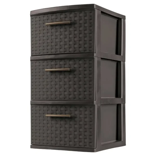 Sterilite Decorative 3-Drawer Storage Weave Tower, Espresso