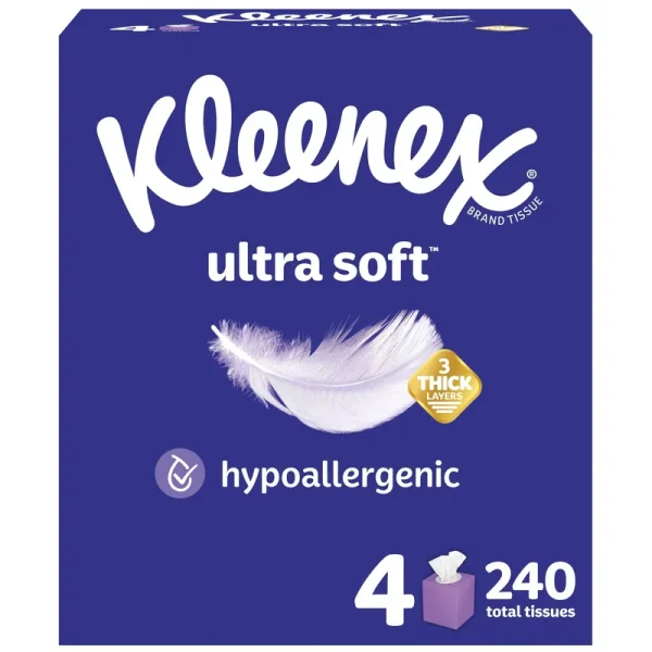 Kleenex Ultra Soft Tissues, 3-Ply - 4 - 60 tissues cartons [240 tissues]