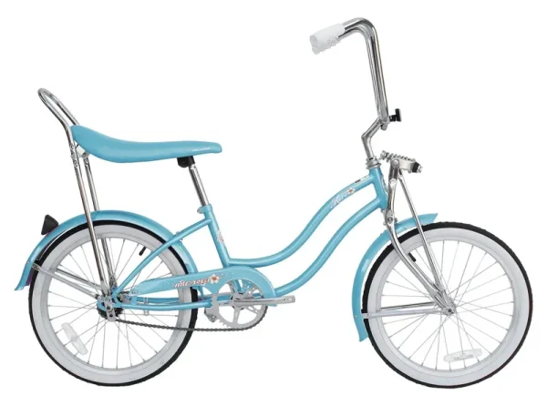 Wonder Wheels 20 in Women'S Girls Beach Cruiser Lowrider Coaster Brake Single Speed Bicycle, Bike with Banana Seat Stainless Steel Spokes One Piece Crank Alloy Rims 36 H - Baby Blue