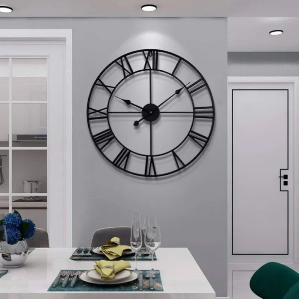 LEIKE Large Modern Metal Wall Clocks Rustic Round Nearly Silent Little Ticking Battery Operated Roman Numerals Clock for Living Room/b