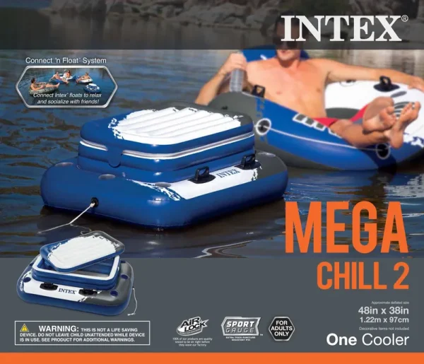 Intex Inflatable Mega Chill II 72-Can Beverage Cooler Float with Lid, White