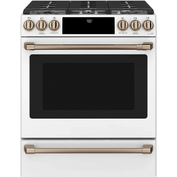 Cafe 30" Smart Slide-In, Front-Control, GAS Range with Convection Oven White