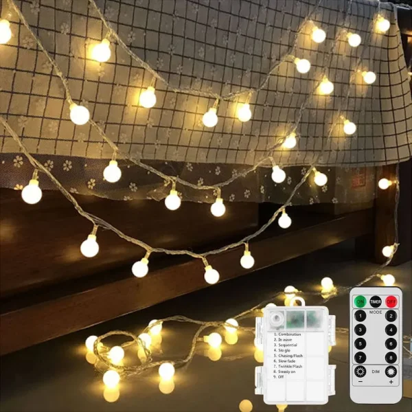 Battery Operated LED Globe String Lights, 2-Pack Total 52ft 120LEDs - Each 26ft 60LEDs 8 Mode Waterproof Christmas Fairy String Lights with Remote
