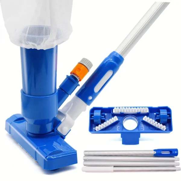 Handheld Pool Vacuum Above Ground - Portable Swimming Pool Jet Cleaner, Pool Leaf Vacuum Cleaning Kit w/Brush with 4 Section Poles of 63", Small Jet