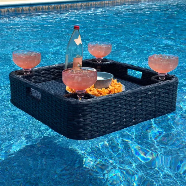 Floating Pool Tray Floating Serving Tray Table & Bar - Pool Floats for Adults, Spas, & Pool Parties - Floating Tray for Pool Serving Drinks, Sunjoy Floating Brunch 24x24'' Food on the Water - Navy