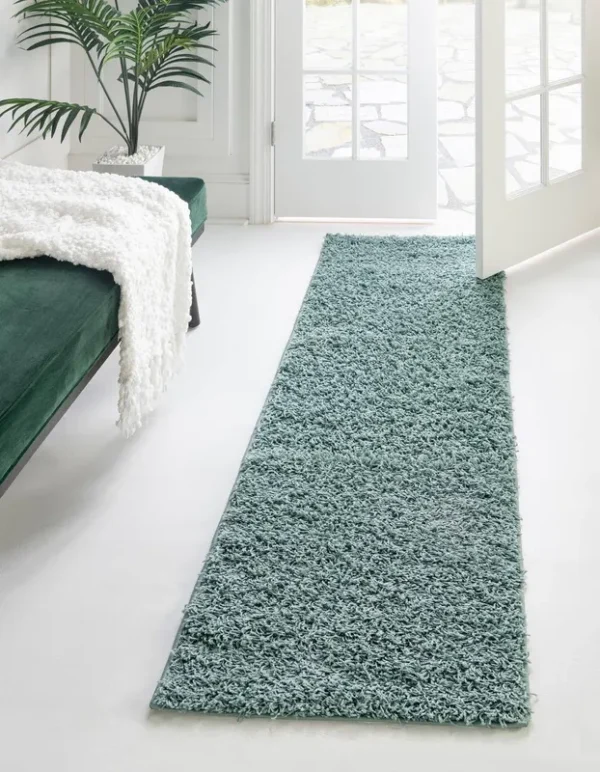 Comfort Solid Shag 60cm x 245cm Runner Blue Area Rug