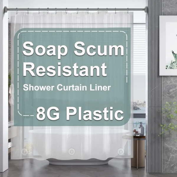 AmazerBath Plastic Shower Curtain, 72 x 72 Inches Peva Heavy Duty Clear Shower Curtain, Waterproof Heavy Weight Thick Bathroom Curtain with 3 Big