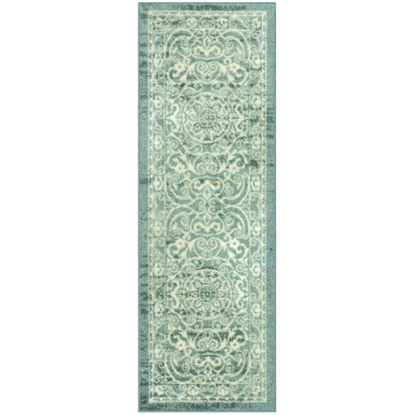 Maples Rugs India Medallion Spa Green Indoor Hallway Runner Rug, 1'8"x 5'
