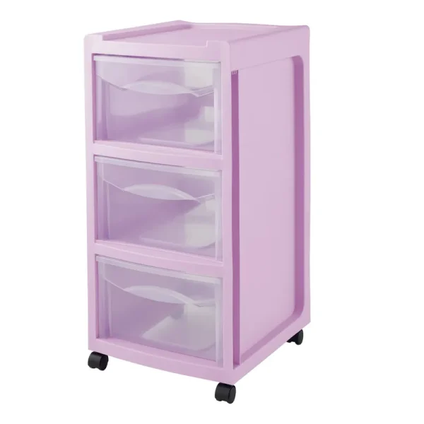 Mainstays Medium 3-Drawer Plastic Cart with Wheels in Lilac Bud