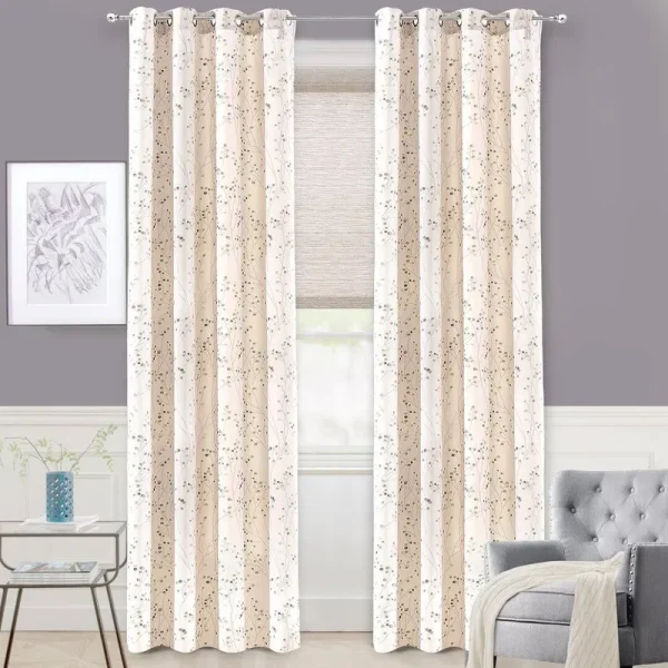 DriftAway Harper Ink Botanical Room-Darkening Curtain Panel Pair Beige 120 inchl x 50 inchw, Size: W50xL120 | Curtain