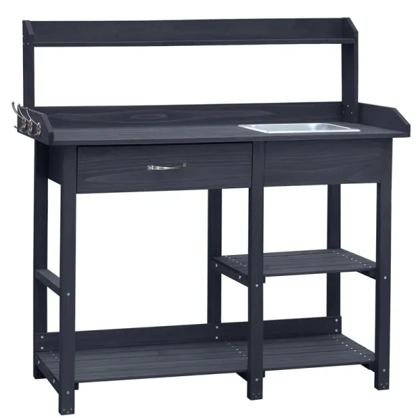 VEIKOUS Wooden Potting Bench Tables 42.1-in x 47.9-in x 15.3-in Gray Potting Bench | PG0103-02GY-03