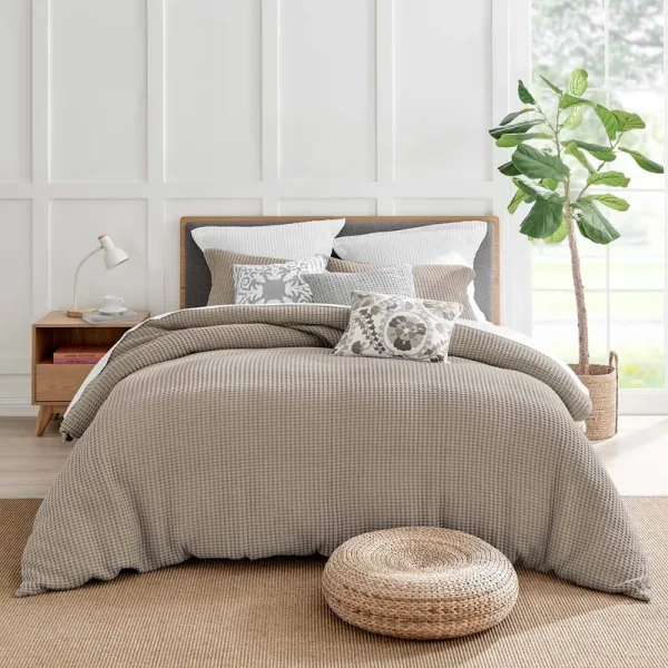 Levtex Home Mills Waffle Beige Fawn Full/Queen Duvet Set, Cotton