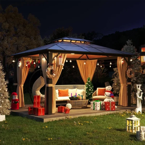 10x12 ft Hardtop Gazebo, Outdoor Patio Aluminum Frame Gazebo - 10'x12'