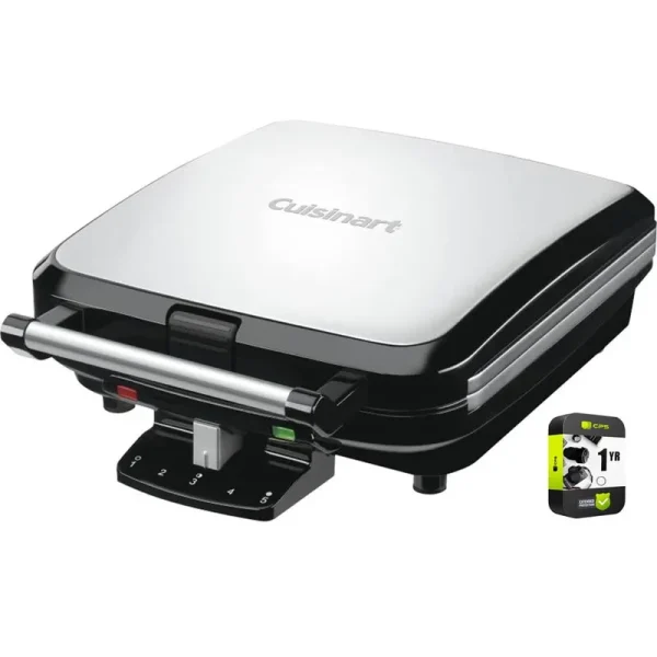 Cuisinart WAF-150 4-Slice Belgian Waffle Maker Stainless Steel Bundle with 1 Year Extended Protection Plan, Size: One size, Silver