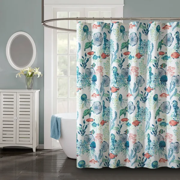 Mainstays Polyester Canvas Coastal Waffle Shower Curtain - 72 x 72 in