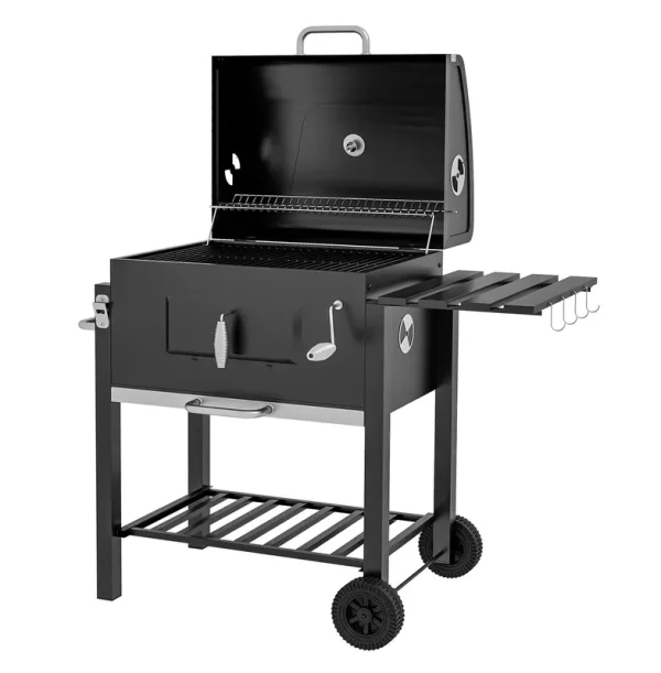 Charcoal BBQ Grill & Smoker Combo Outdoor Portable Trolley Camping Picnic Black
