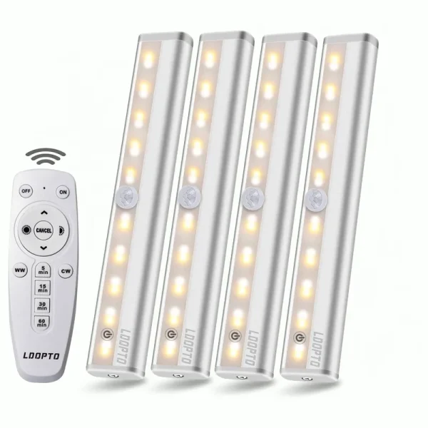 LDOPTO Under Cabinet Lights Wireless with Remote Control Dimmable Battery Operated LED Closet Lights Stick-On Kitchen Lighting with Timer for