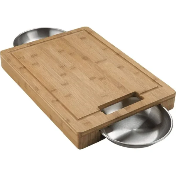 Napoleon Pro Bamboo Cutting Board with Stainless Steel Bowls, Brown