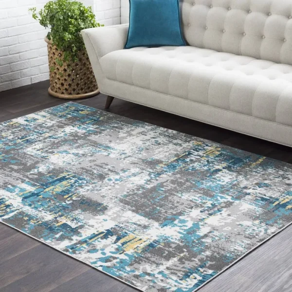 Ebern Designs Azurine Distressed Abstract Teal/Gray Area Rug Size: Rectangle 5'3 inch x 7'6 inch Blue