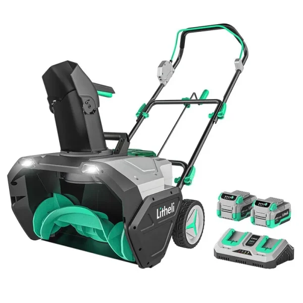 Litheli 2x20V Cordless Snow Blower, 20'' Single Stage Battery Powered Snow Blower with Brushless Motor, LED Lights, 25'' Throwing Distance, Includes