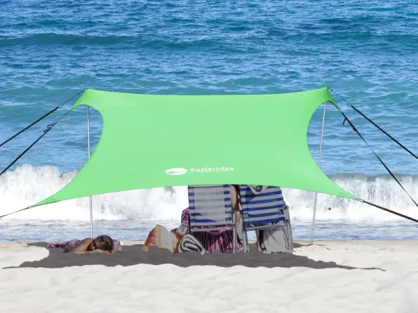 easierhike Beach Shade Windproof Design, Sun Shelter UPF50+ Portable Family Tent with 6 Sandbags Anchors 7x7 ft 2 Pole Pop Up Outdoor Shelter for