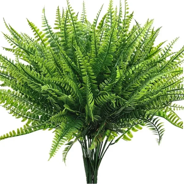 LoveniMen Artificial Shrubs, Plastic Plants Fern Grass Leaves Fake Bushes Outdoor Indoor Greenery Home Garden Decor Verandah Table Centerpieces