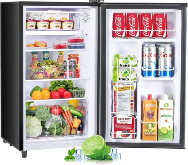 Mini Fridge for Bedroom 3.2 Cu.ft Small Refrigerator with Freezer for Dorm Office, Compact Single Door Adjustable Thermostat Low Noise, Black