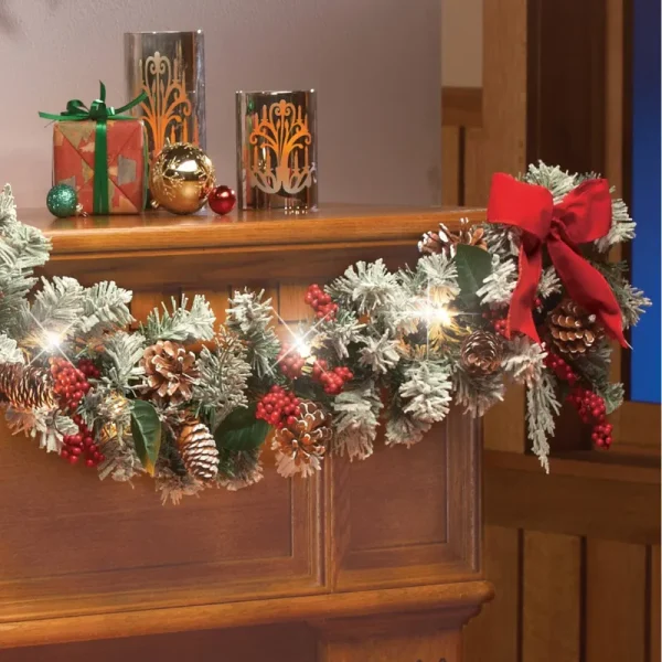 Collections Etc Lighted Christmas Frosted Pine Garland