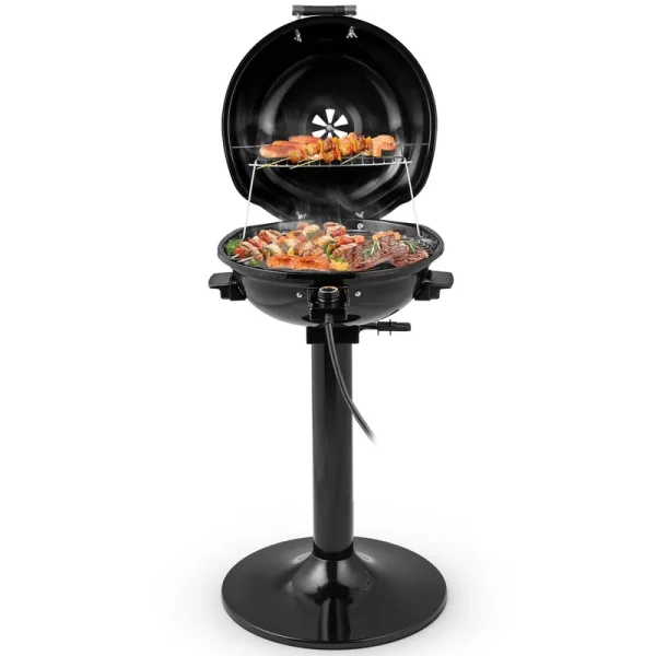 1600W Electric Grill Outdoor, 15 - Serving Freestanding Camping Grill with Warming Rack, Removable Oil Drip Tray, Adjustable Temperature Control, Portable BBQ Grill for Patio, Backyard (Black)