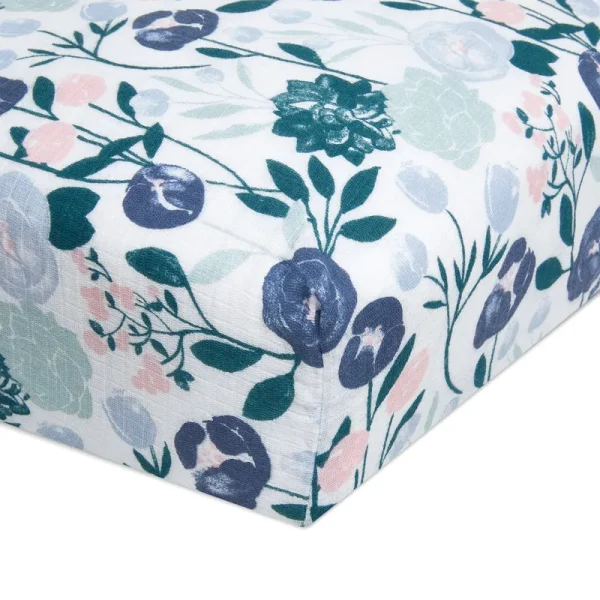 Aden + Anais Essentials Flowers Bloom Muslin Fitted Crib Sheet in Pink