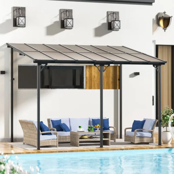 Aoxun 10��x 14�� Gazebo, Wall Mounted Gazebos Pergola On Clearance, Outdoor Patio, Gazebo Awnings with Sloped Roof, for Porch, Deck, Backyard