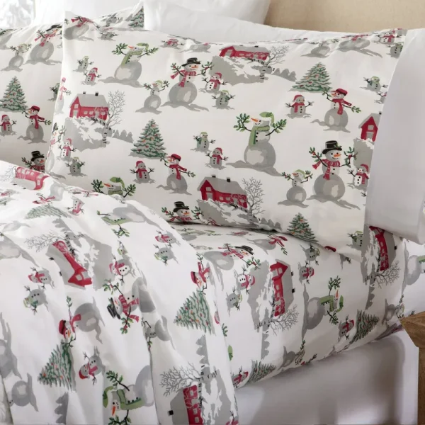 Great Bay Home Cotton Printed Flannel Sheet Set (King, Winter Wonderland)
